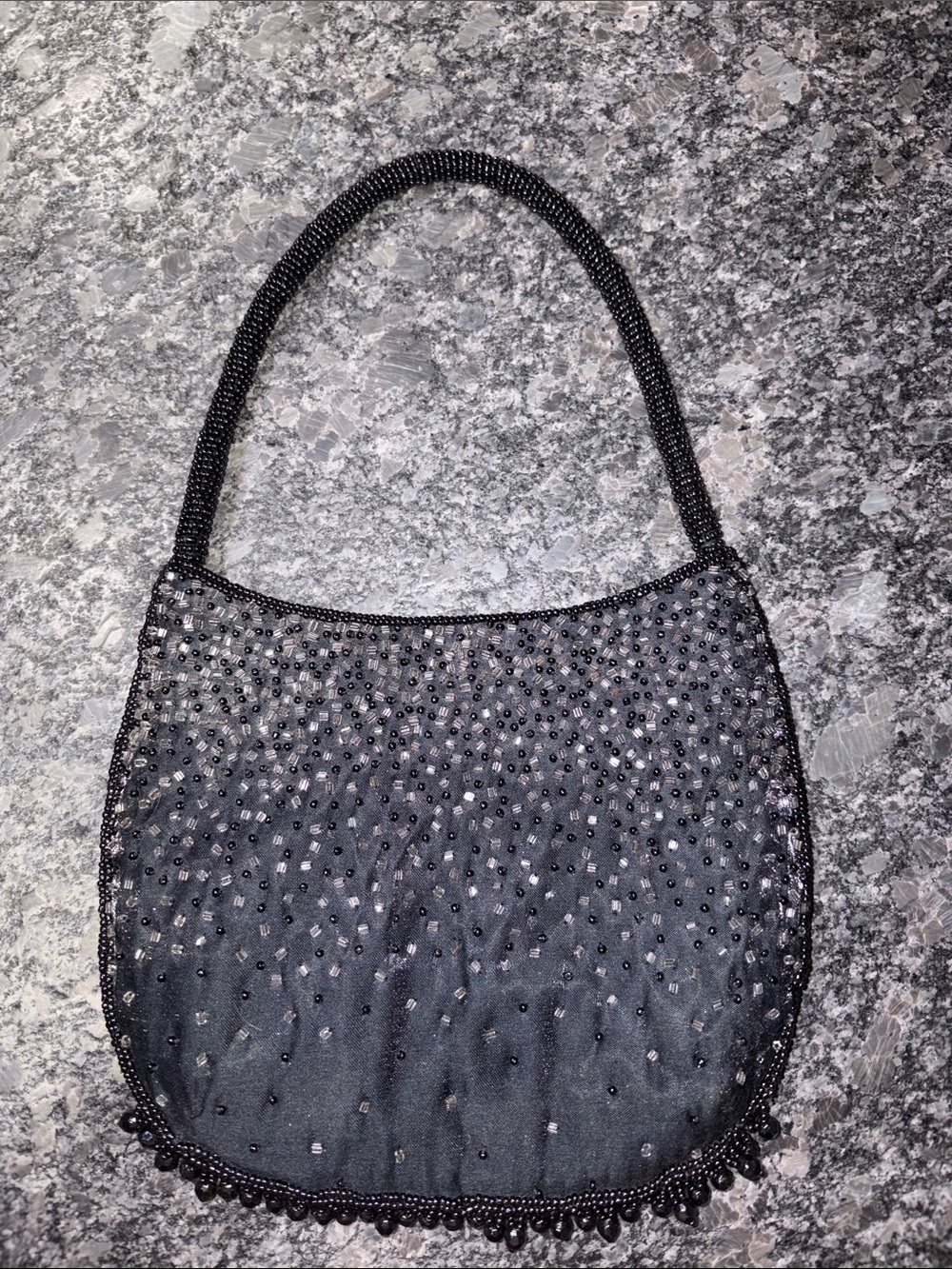 Vintage Black Beaded Evening Wristlet Clutch